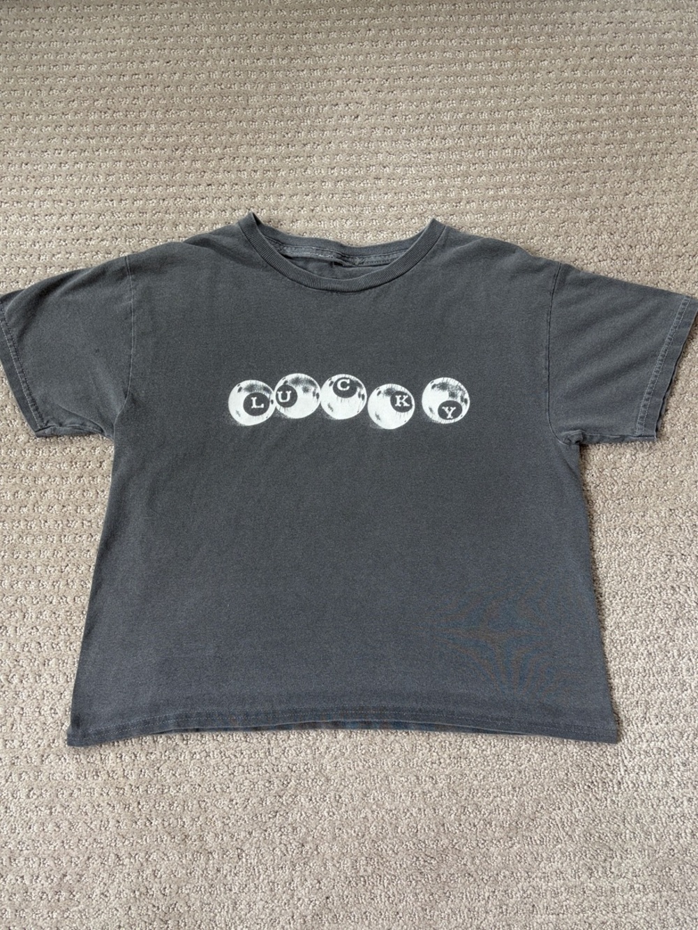 Urban Outfitters Grey Tee with White 'LUCKY'  8-Ball Graphic